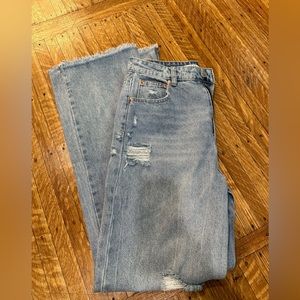 High waisted blue jeans